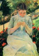 Young Woman Sewing in the Garden